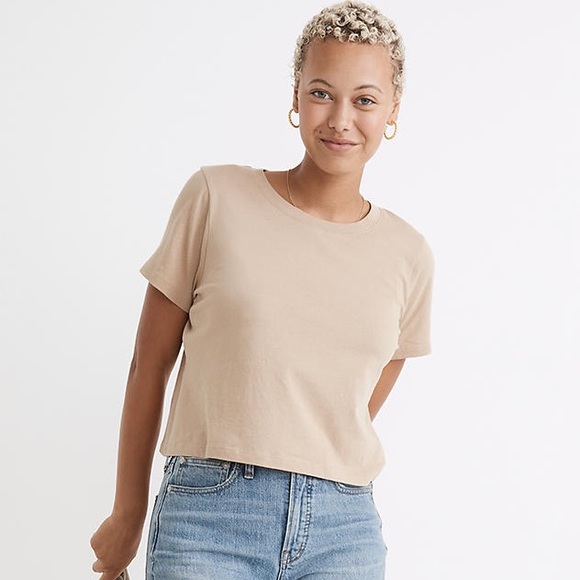 Madewell Tops - Madewell Tan Brown Boxy Cropped Short Sleeve Tee Size XL